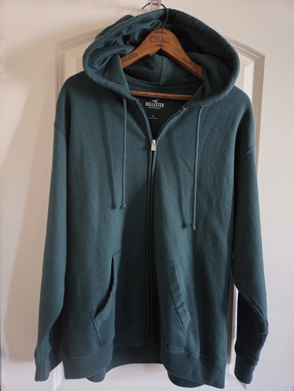 Hollister Forest Green Full Zip Hoodie Sweatshirt Oversized Fit S